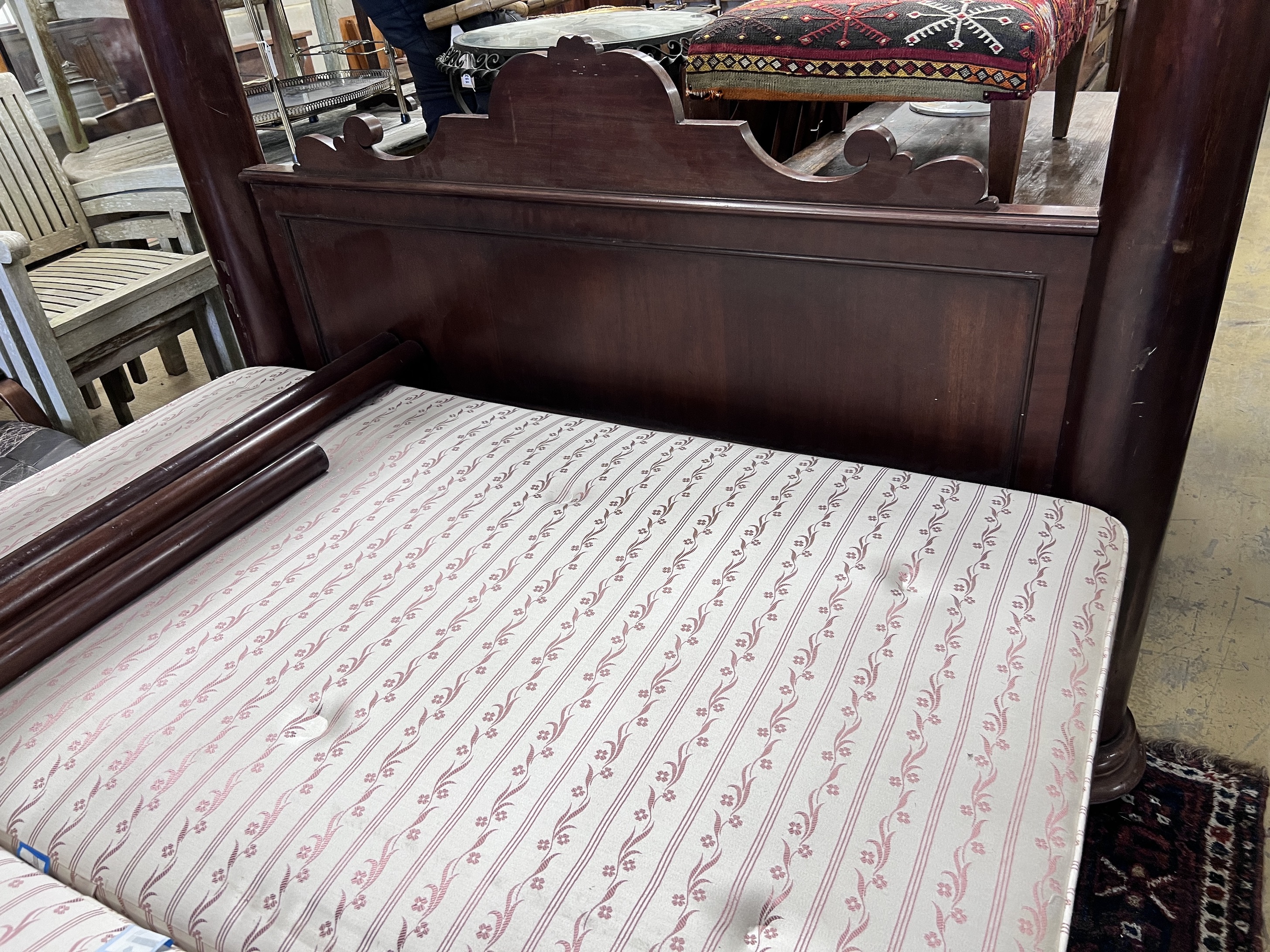 A 19th century and later mahogany four poster bed, width 190cm, length 224cm, height 260cm